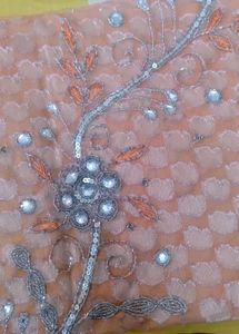 Elegant Peach Embroidered Saree -Net and brasso