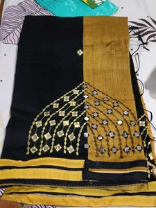 Elegant mirror work cotton silk Saree