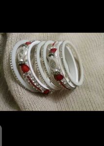 White &amp; Red Stone Seep♥️&amp; blue metals bangles💙
