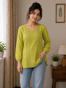 Lime Green Embroidered Kurta Top