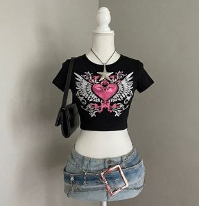 Y2K Black Crop Top with Winged Heart 💓