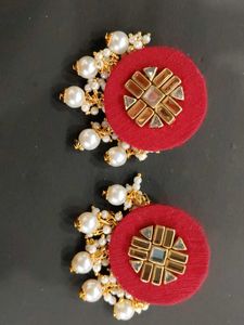handmade red &amp; Pearl Drop Earrings