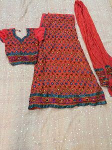 y2k Coral Lehenga Choli Set