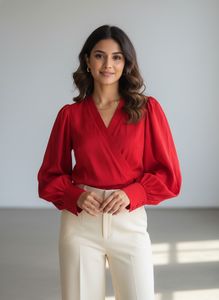 Chic Red Balloon Sleeve Top