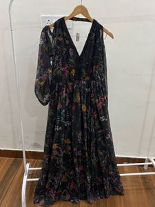 BEBE Botanical Cold shoulder Lace Trim Maxi