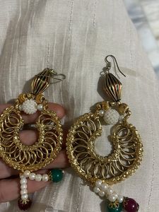 Chand Bali Earrings With Pearl Latkan Hook loops