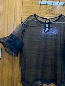 Sheer Black Lace Trim Top
