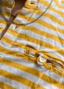 💛 Mustard Yellow Striped Cotton Shirt | Mandarin