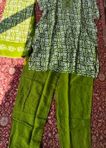 women pure cotton kurti pant dupatta set