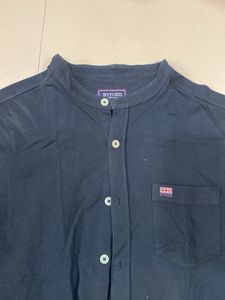Men's Navy Blue Band Collar Shirt