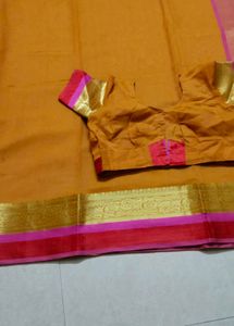 Orange Saree with Pink &amp; Gold Border