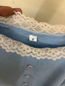 Cute Blue Lace Trim Tank Top