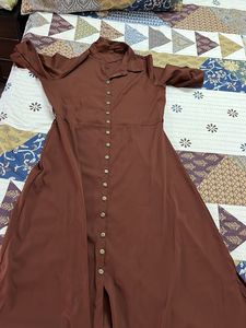 Elegant Brown Button-Up Dress
