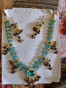 light blue colour kundan set