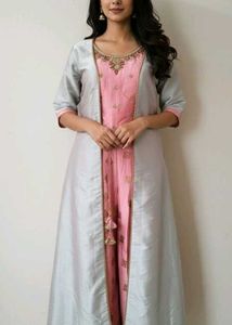 Elegant Pink &amp; Gray Anarkali Suit