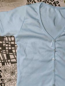 Light Blue V-Neck Button-Up Top