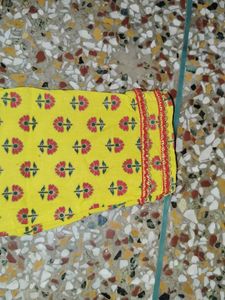 Vibrant Yellow Printed short frock kurta