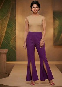 Purple Flared Pants with Slits