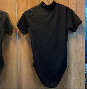 Black Short Sleeve Mock Neck Top