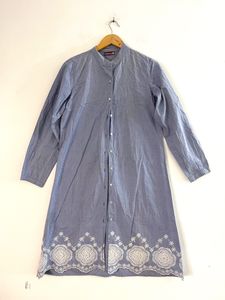 Blue Floral Lace Border Kurta (Women)