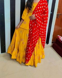 Yellow Lehenga Choli with Red Dupatta
