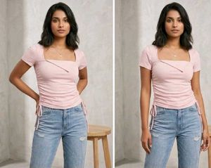 Trendy Pink 'Ruch &amp; Tie' Aesthetic Crop Top