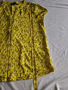 Bright Yellow Floral V-Neck Top