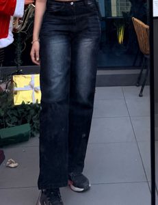 Stylish Dark Wash Wide Leg Jeans