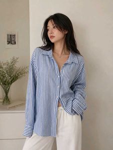 y2k Blue Striped Button-Up Shirt
