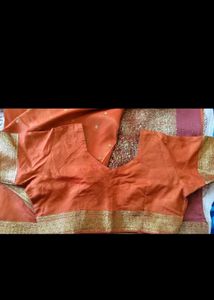 Elegant Peach Saree with Gold Border