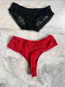 Lace Panties - Red &amp; Black