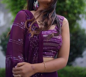 Purple stunning backless blouse with plain skirt