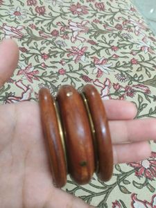 Wooden Bangle Set with Brass Accents