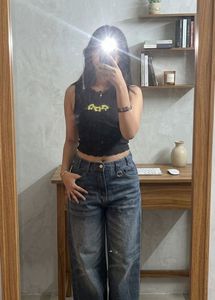 Black Crop Top with Sunflower Detail
