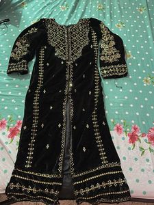 Black Velvet Palazzo Pants with Sequins