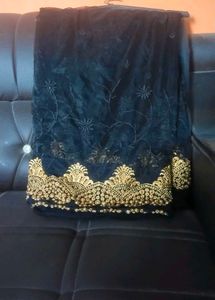 Elegant bollywood Black &amp; Gold Net Saree with stic