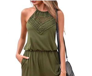 Olive Green Crochet Jumpsuit With Pockets