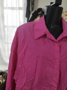 Bright Pink Oversized Button-Up Shirt