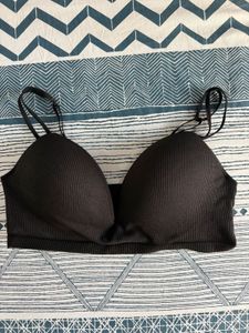 H&M Luxe Black Ribbed Padded Push Up Bra