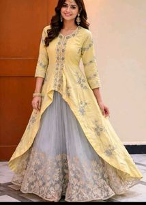 handwork Yellow & Grey Embroidered Gown