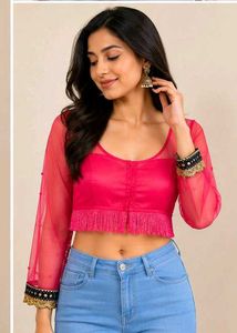 Stylish Red Blouse with Fringe Detail