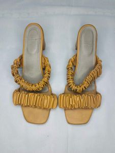 Stylish Mustard Ruched Block Heels