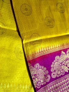 Stunning Yellow &amp; Pink Kanjeevaram Silk Saree