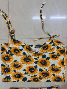 Sunflower Print Crop Top &amp; Skirt Set