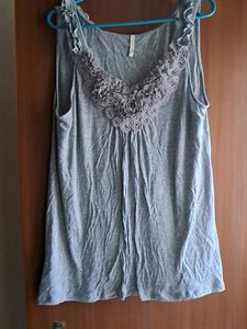Grey camisole with Embellished Neckline