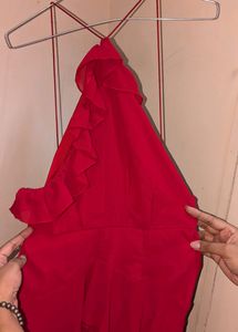 Red Flare Jumpsuit Dress
