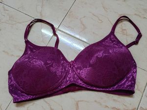 New Purple Embroidery floral pattern bra