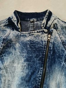 Men or Women Acid Wash Denim Biker Jacket