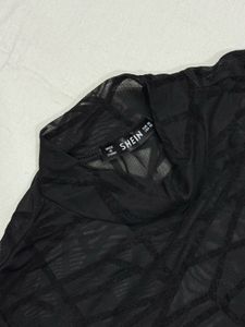 Sheer Black Geometric Mesh Top
