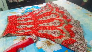 beautiful bright red fish cut heavy bridal lehanga